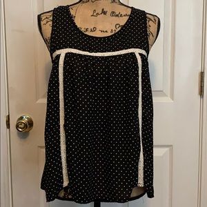 Free flowing Black top with cream polkadots